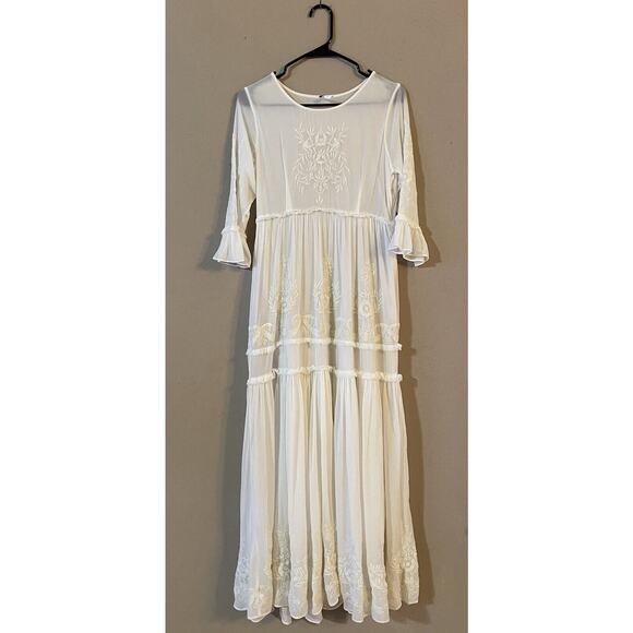 Free People White Romance Embroidered Maxi Size S/P - Picture 6 of 13